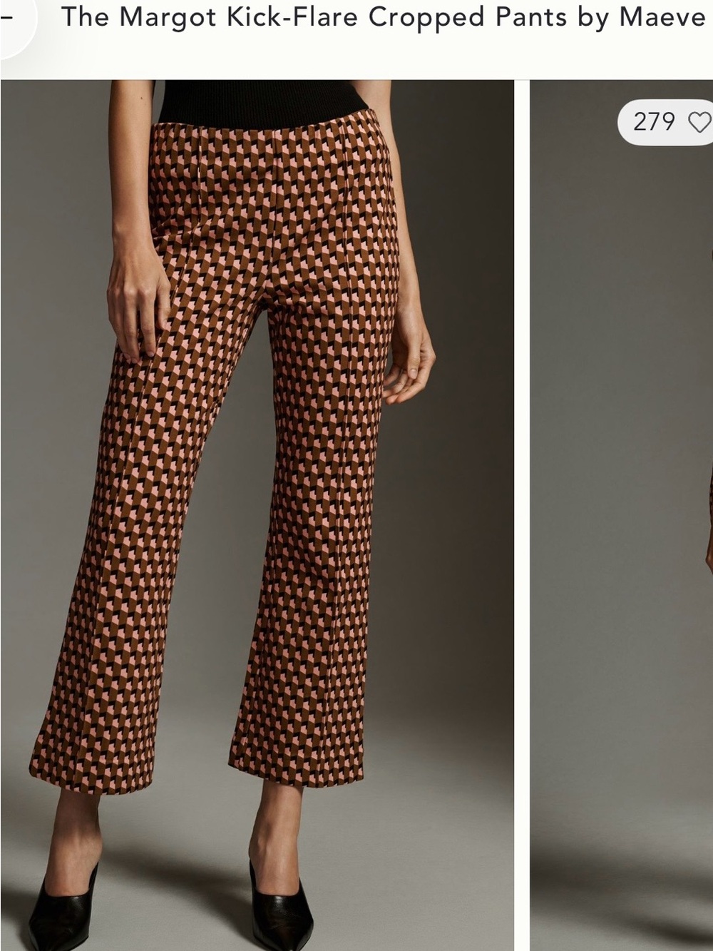 Maeve Brown & Pink Geometric Kick-Flare Cropped Pants